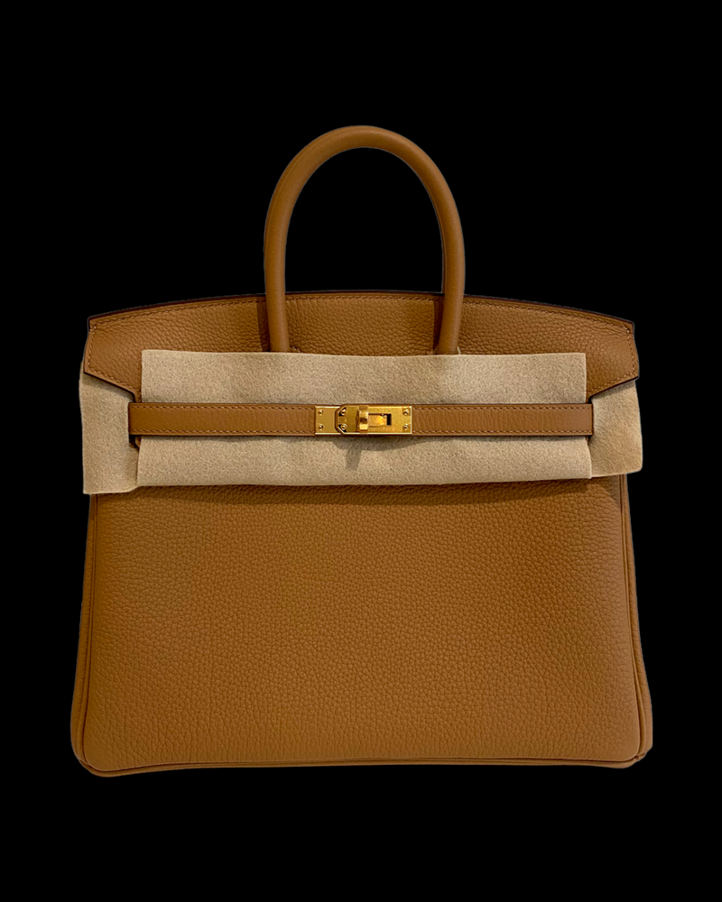 Hermes Gold Brown Togo Birkin 25 Gold Hardware Handbag Bag